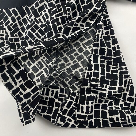 Ann Taylor Black White Geometric Print Blouse Boat Neck Side Zip Back Buttons 4 - Picture 10 of 12